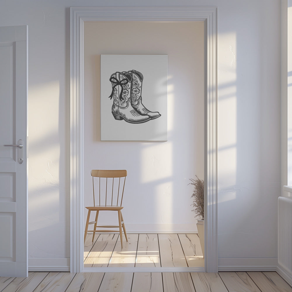 Czarne kowbojskie buty z kokardą | Wydruki na łótnie