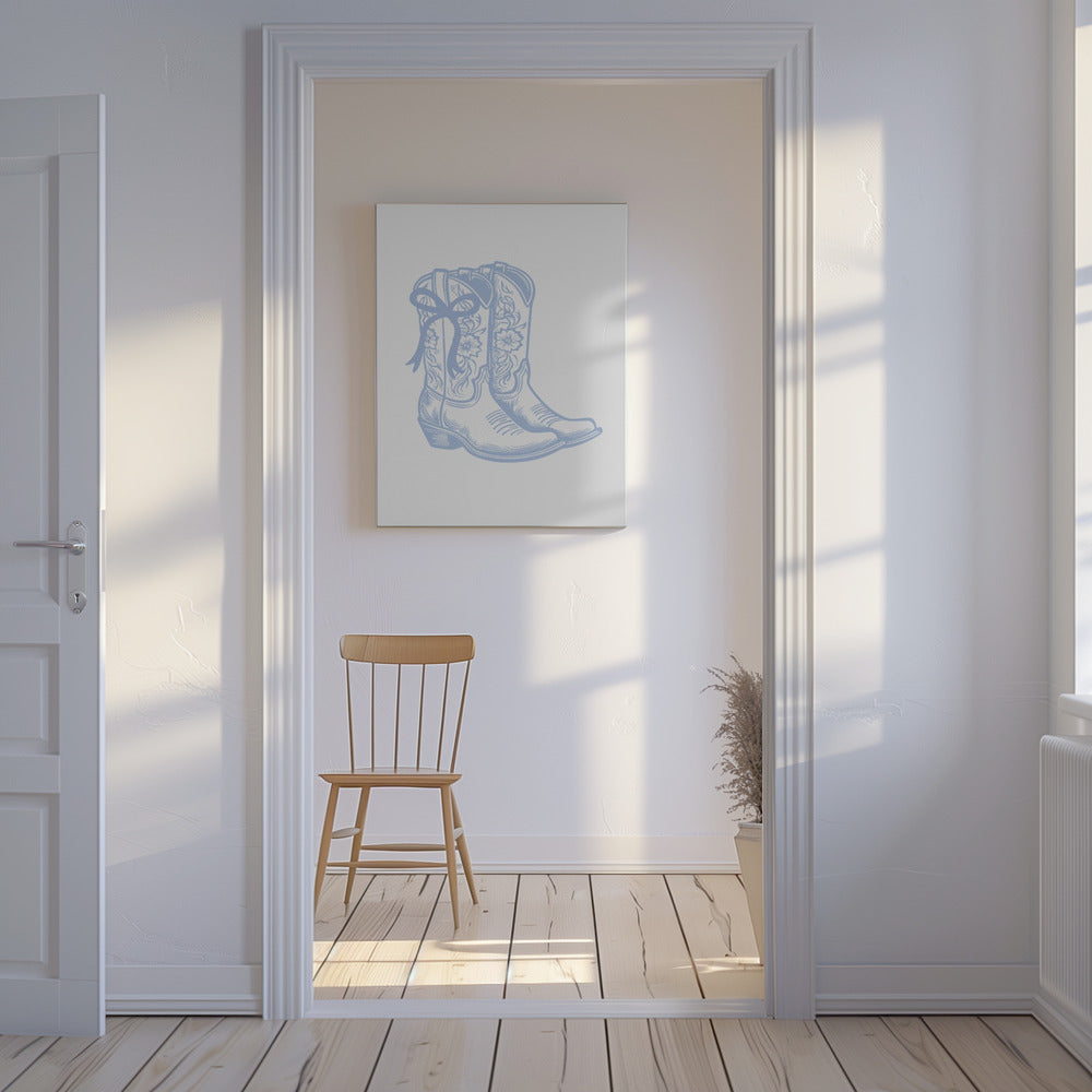 Jasnoniebieskie buty kowbojskie z kokardą | Wydruki na łótnie