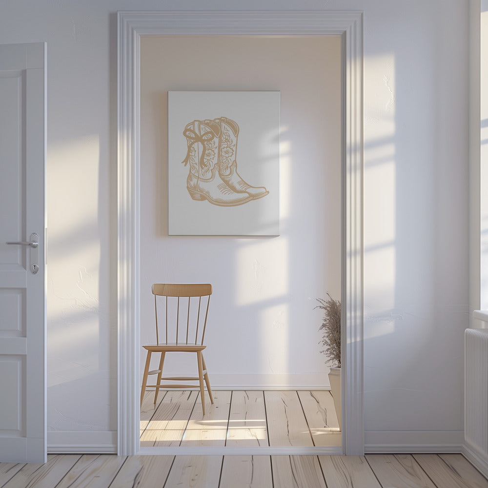 Neutralne buty kowbojskie z kokardą | Wydruki na łótnie