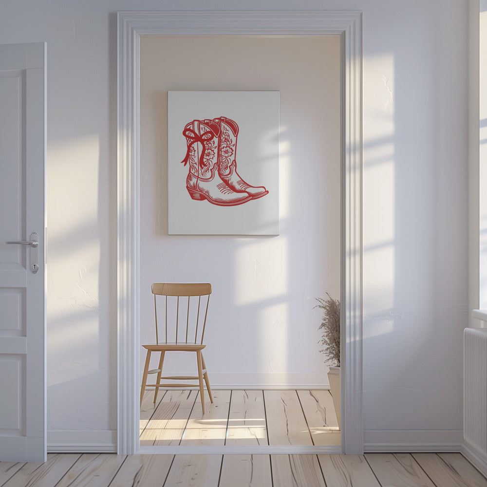 Czerwone kowbojskie buty z kokardą | Wydruki na łótnie