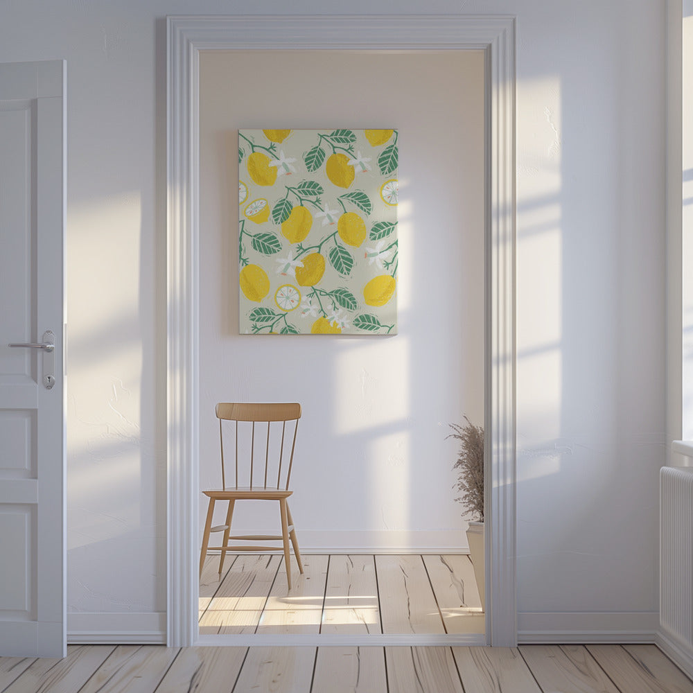 Gelbe Zitrone und grüne Blätter | Leinwand