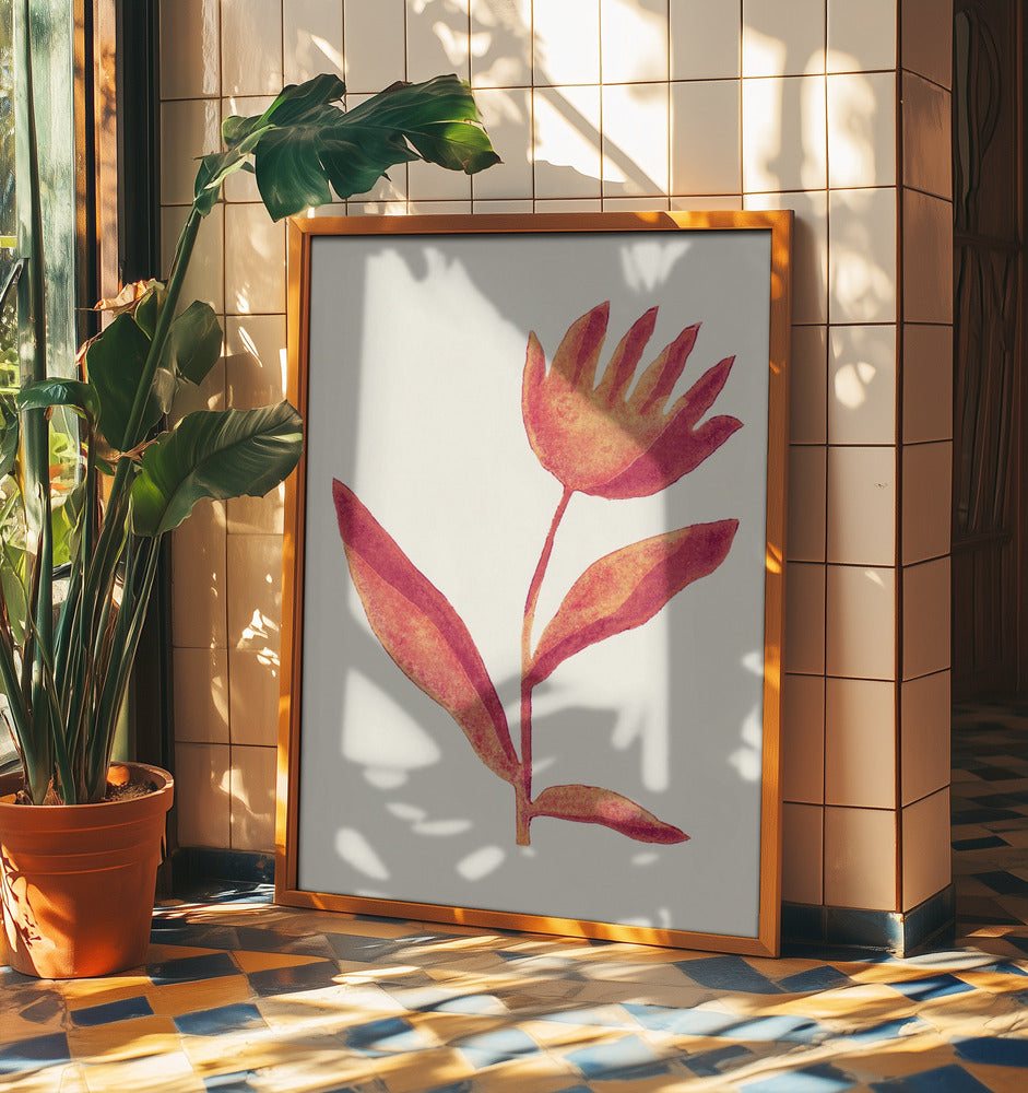 Linolschnitt Blume / Viva Magenta | Poster - Kunstdruck