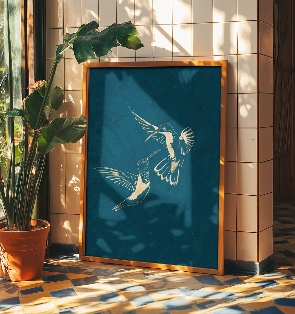 Gold Hummingbird Line art Silhouettes 3 | Poster