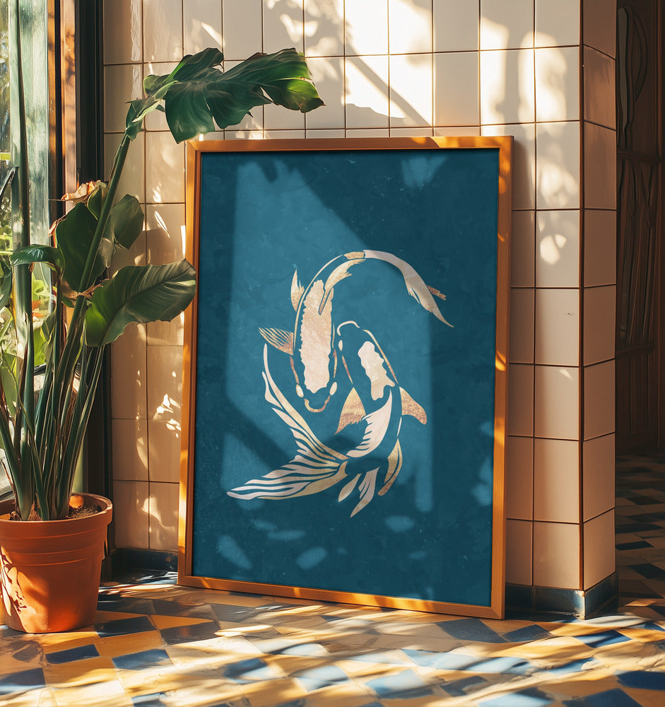 Gold Blue Koi Fish | Poster