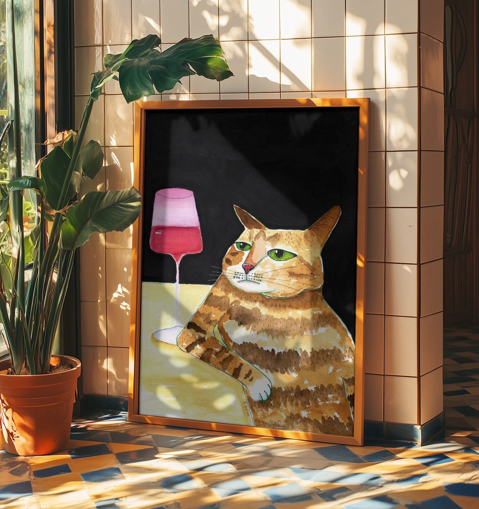 Cat Friday Night Drinks Wine Funny Cat Humour | Poster