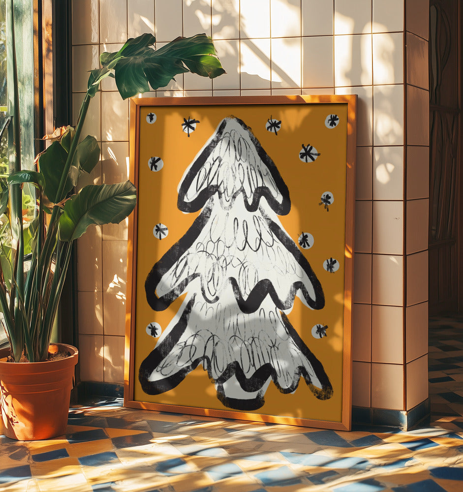 Christmas Tree And Snow Yellow | Poster