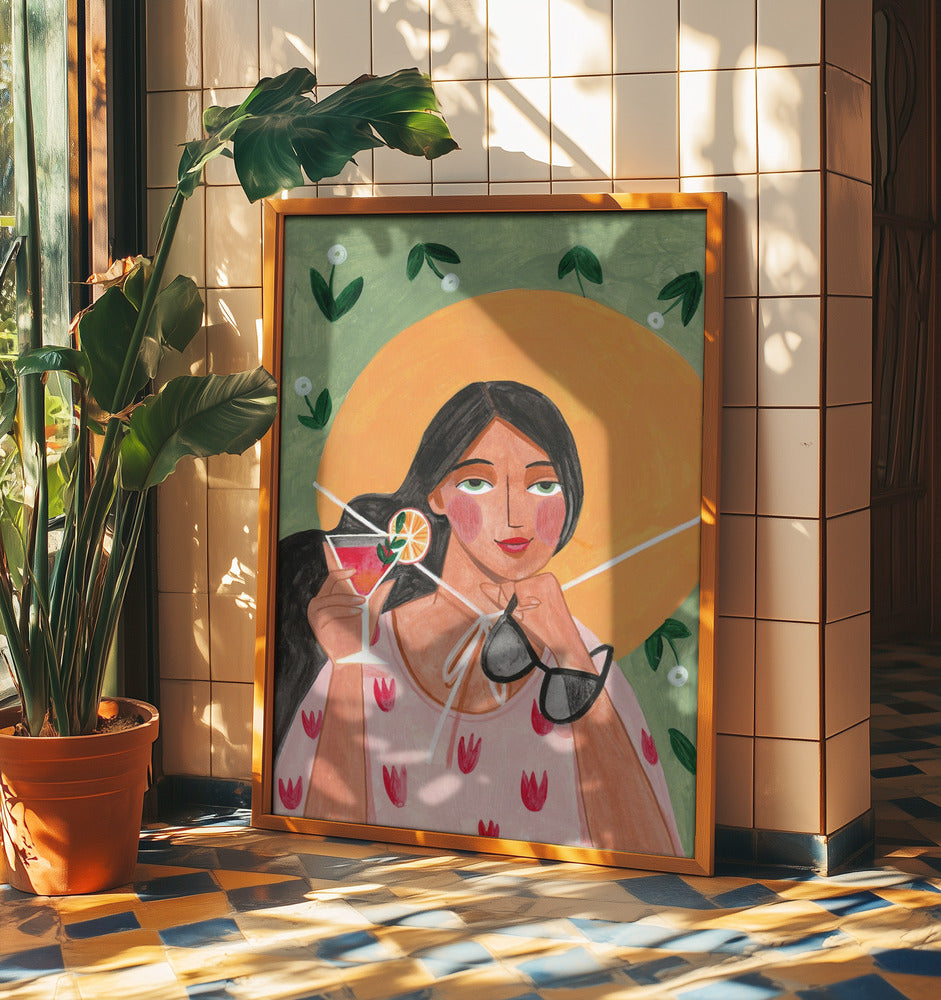 Abstract Modern Bohemian Woman with Cocktail | Poster