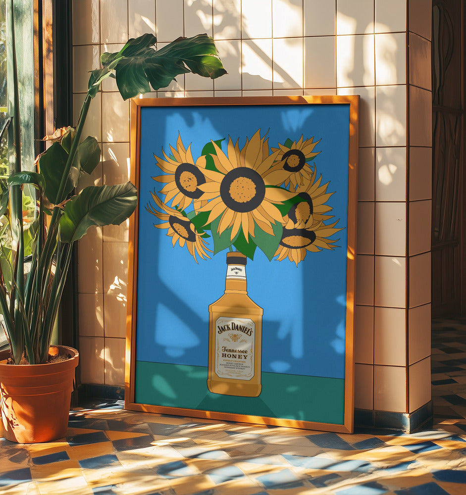 Sunflowers in Honey Whiskey Retro Illustration | Poster