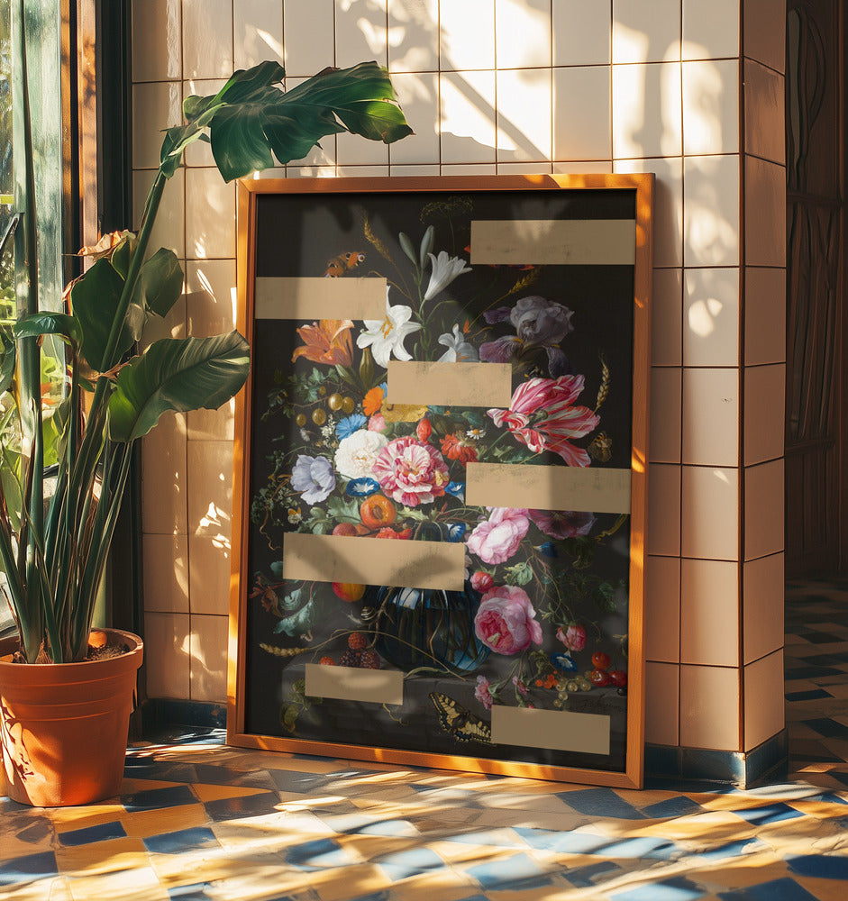 Blumenstrauß aus Vintage-Ölgemälden, moderne Collage | Poster