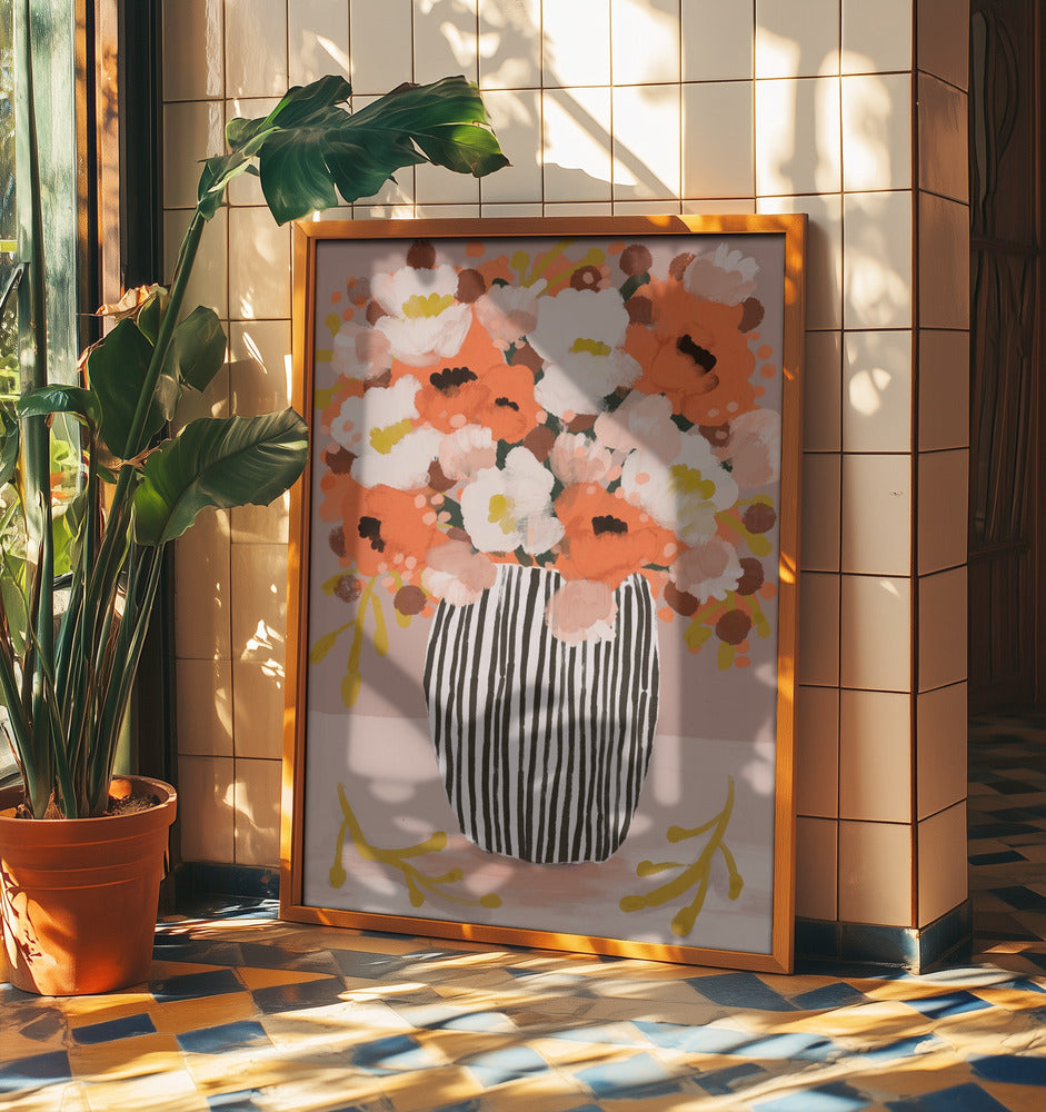 Striped Vase Blooms | Poster