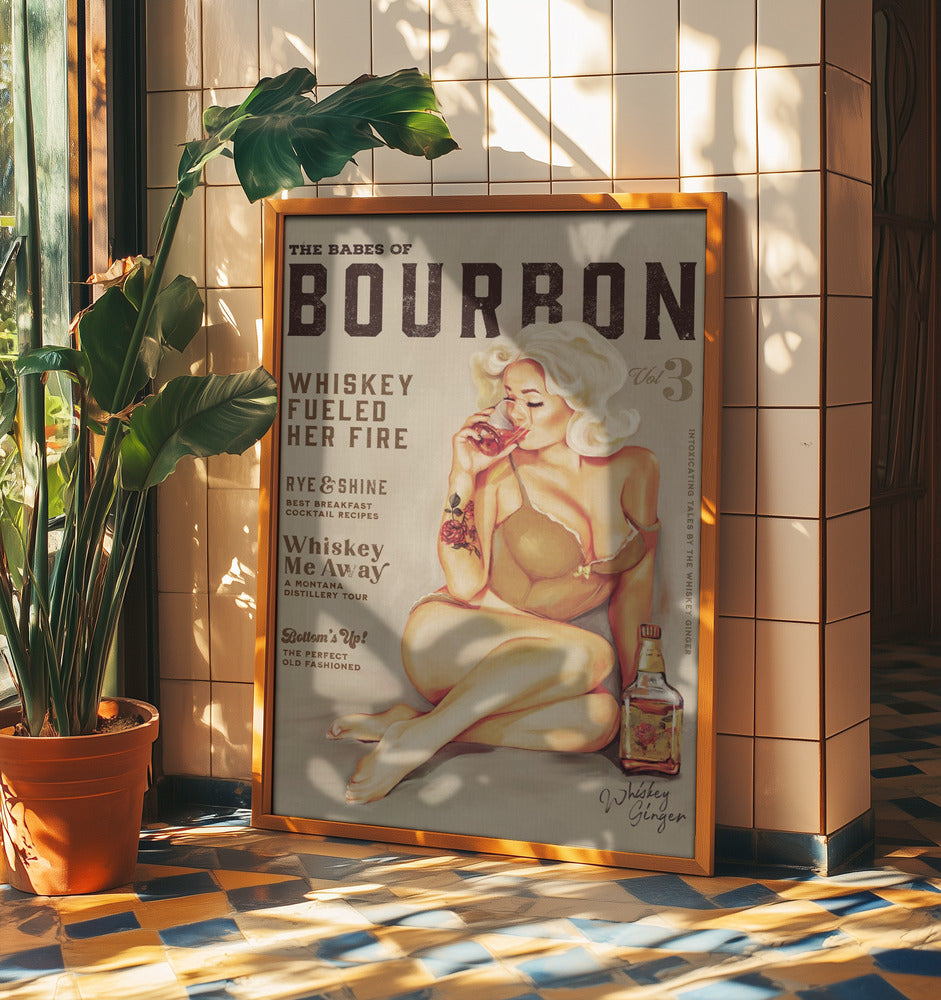 Bourbon Wall Art. Sexy Vintage Pin Up Girl Drinking Whiskey | Poster