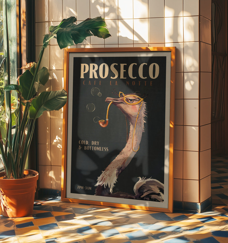 Art Deco Prosecco Wall Art Of An Ostrich | Poster