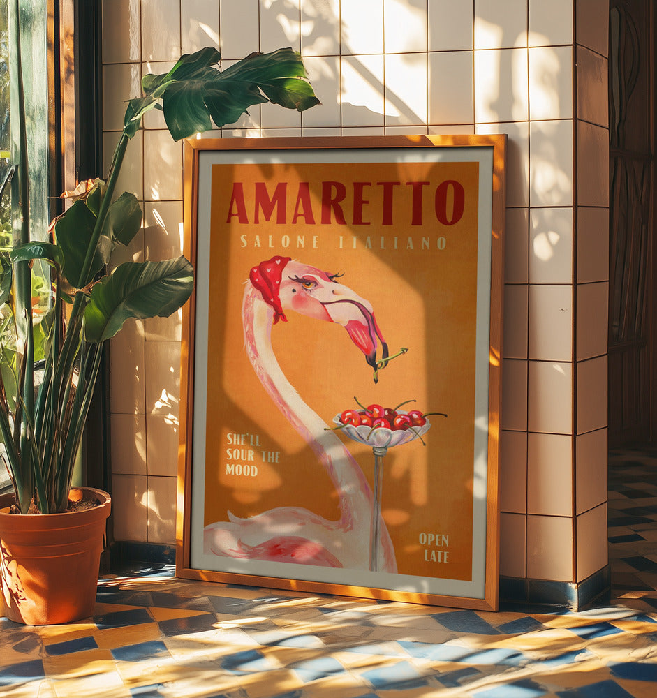 Amaretto Flamingo Art Deco Italian Cafe Travel Art | Poster