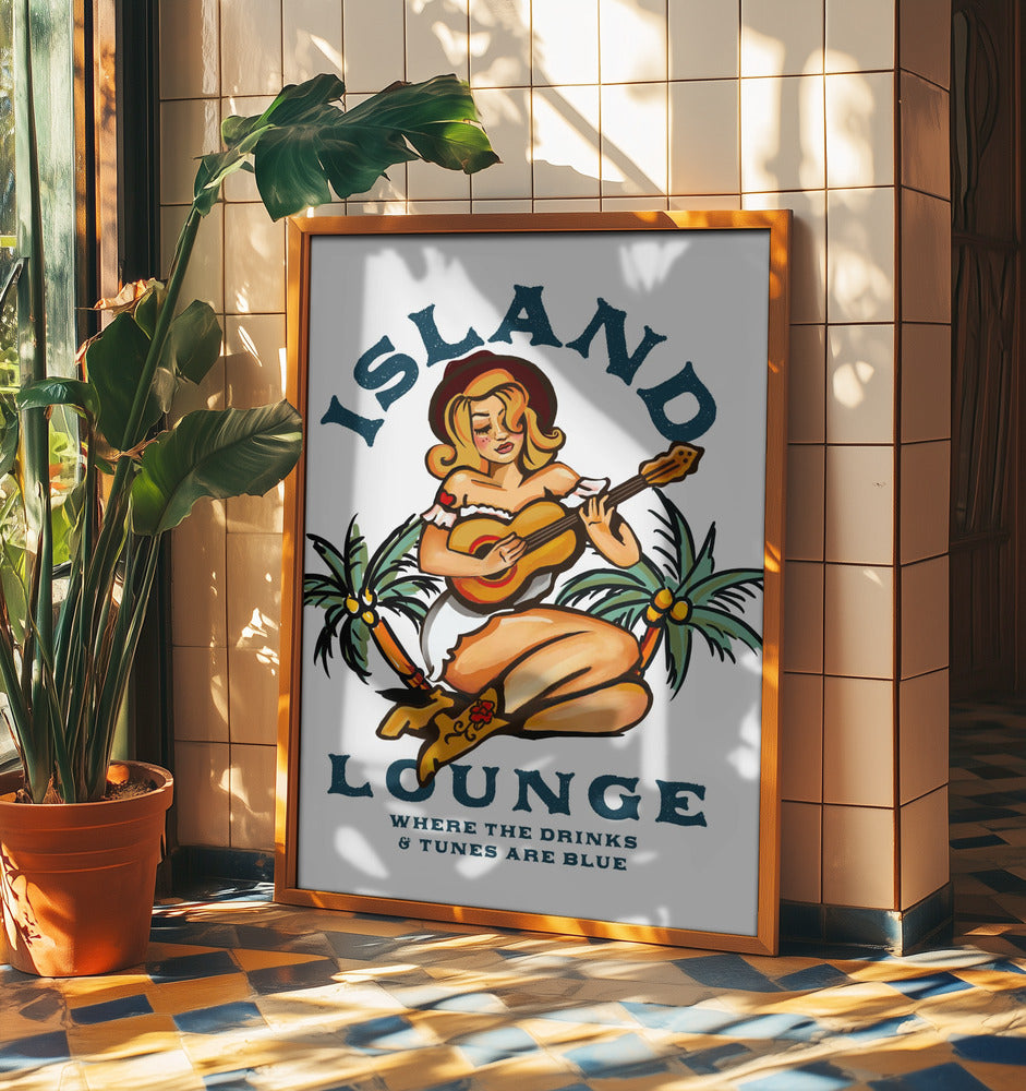 Island Lounge Tropical Pin Up Girl Playing Guitar | Poster