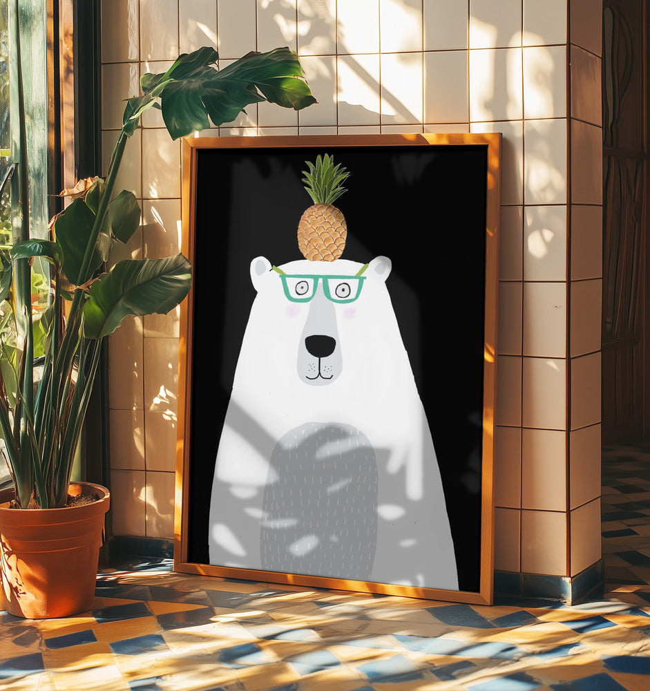 Lustiger weißer Eisbär mit Brille und Ananas | Poster