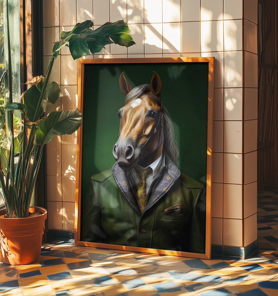 Elegantes grünes Pferd Tierkunst | Poster