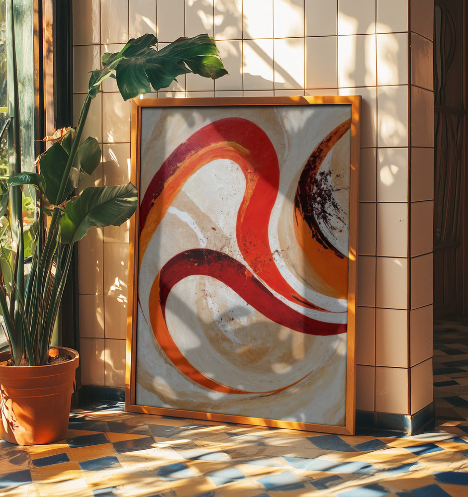 Red And Orange Swirls On A Neutral Background | Poster