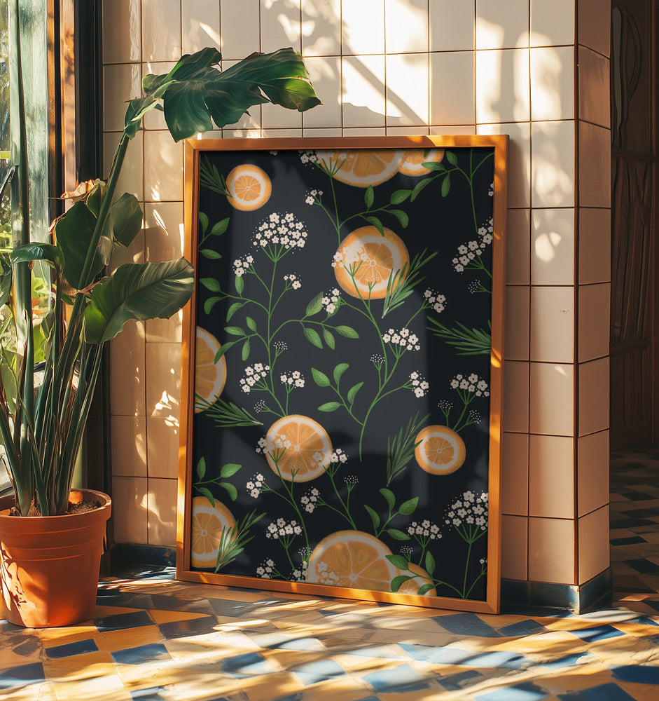 Holunderblüten und Orangen Schwarz | Poster
