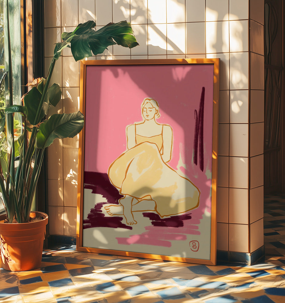 Sitzende Figur in fließendem Kleid | Poster