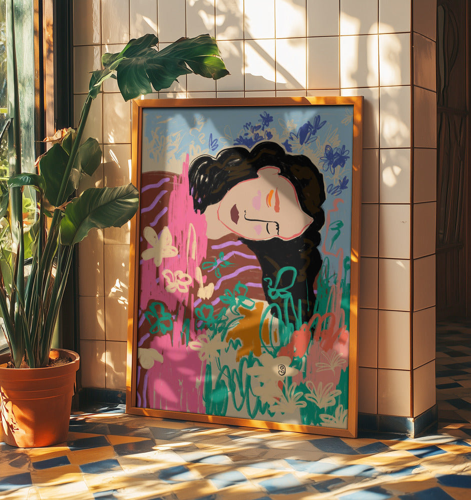 Expressive Figure Surrounded By Colorful Flowers | Poster