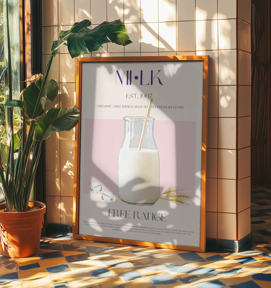 Organic Free Range Milk in a Clear Bottle with Straw | Poster
