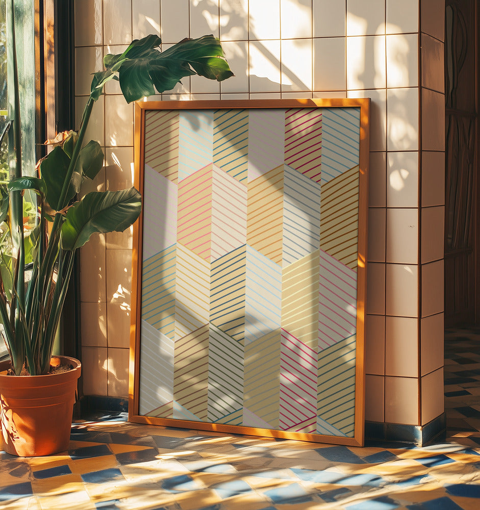 Floral Heritage herringbone vintage yellow pattern | Poster