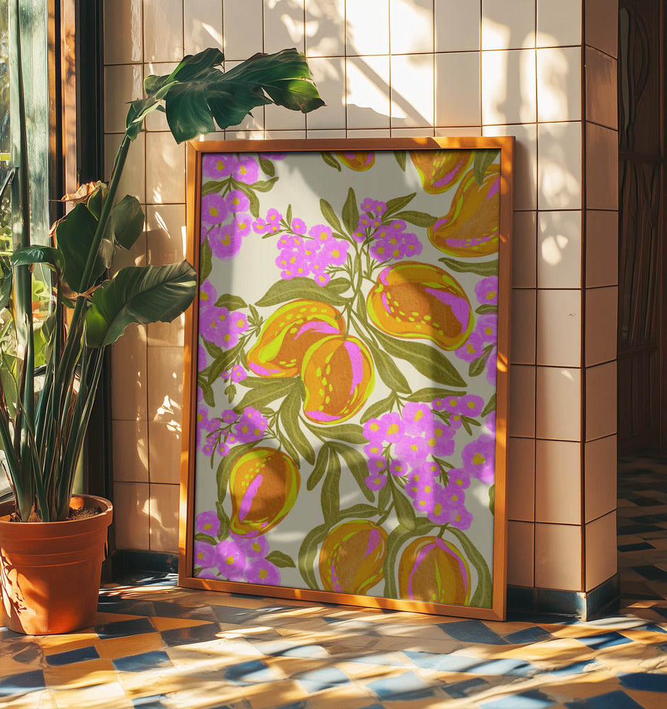 Tropical Theme With Lush Mangoes And Flowers | Poster