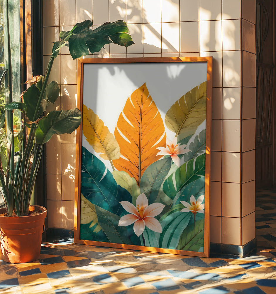 Tropical Leaves And Delicate Flowers | Poster