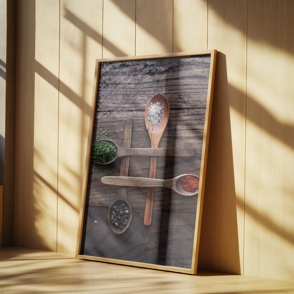 Wooden Spoons With Colorful Spices | Poster