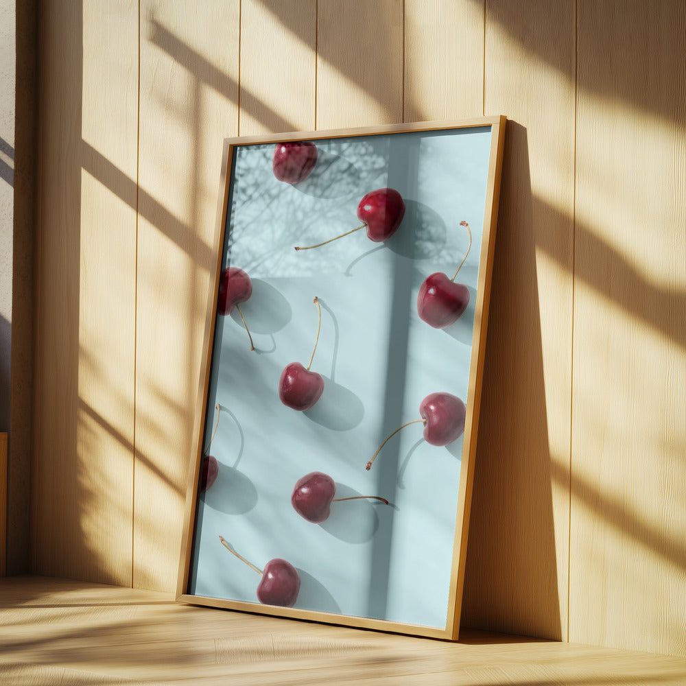 Kirsikoita turkoosilla pohjalla | Julisteet - Taidevedokset