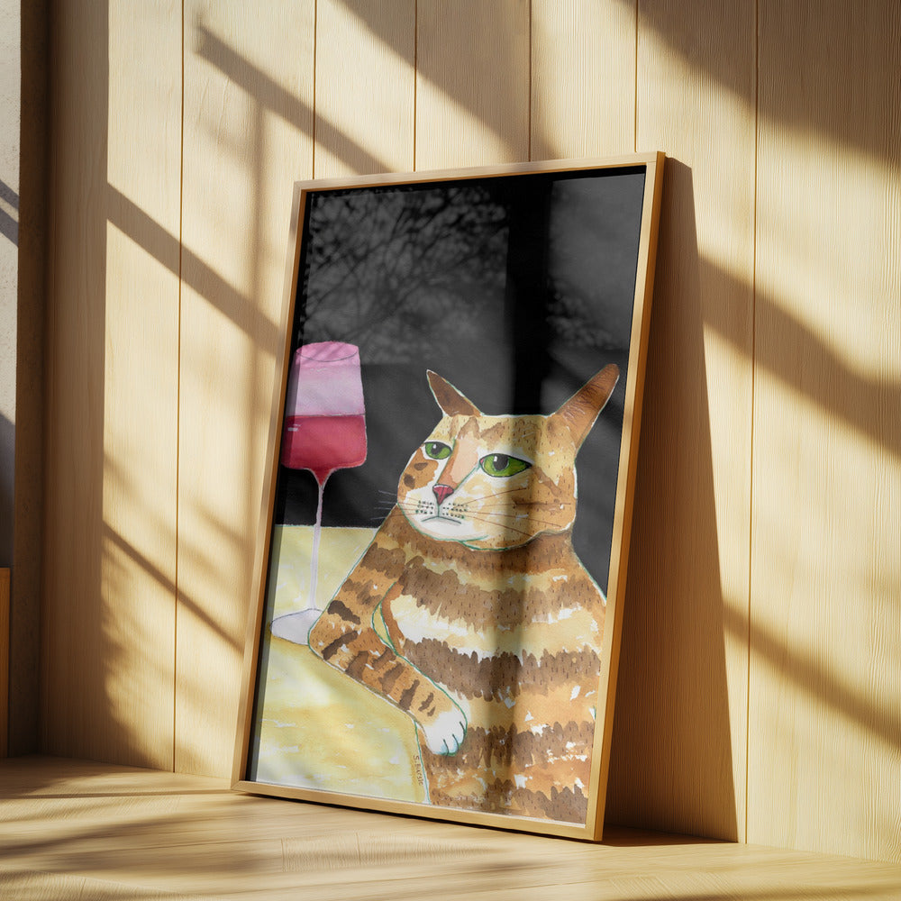 Cat Friday Night Drinks Wine Funny Cat Humour | Poster