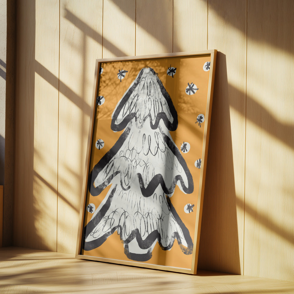 Christmas Tree And Snow Yellow | Poster