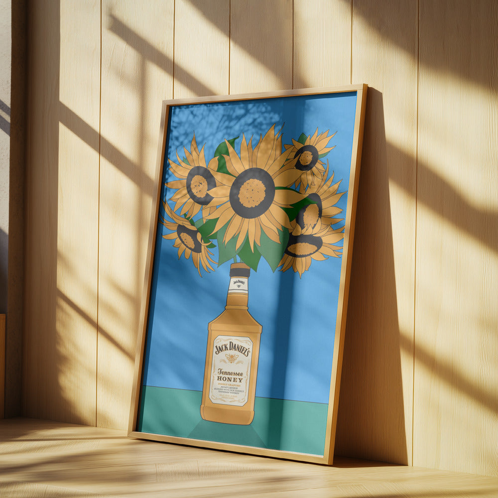 Sunflowers in Honey Whiskey Retro Illustration | Poster