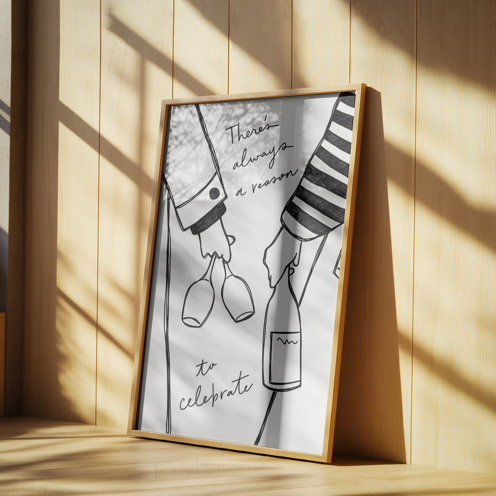 Frau hält Weinflasche und Weinglas (Schwarz-Weiß) – Wein Vin Femme Noir et Blanc | Poster
