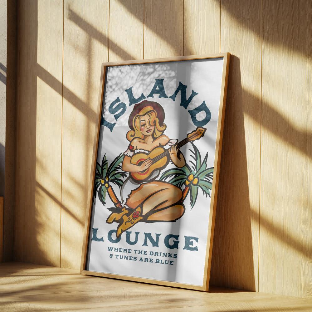 Island Lounge Tropical Pin Up Girl Playing Guitar | Poster