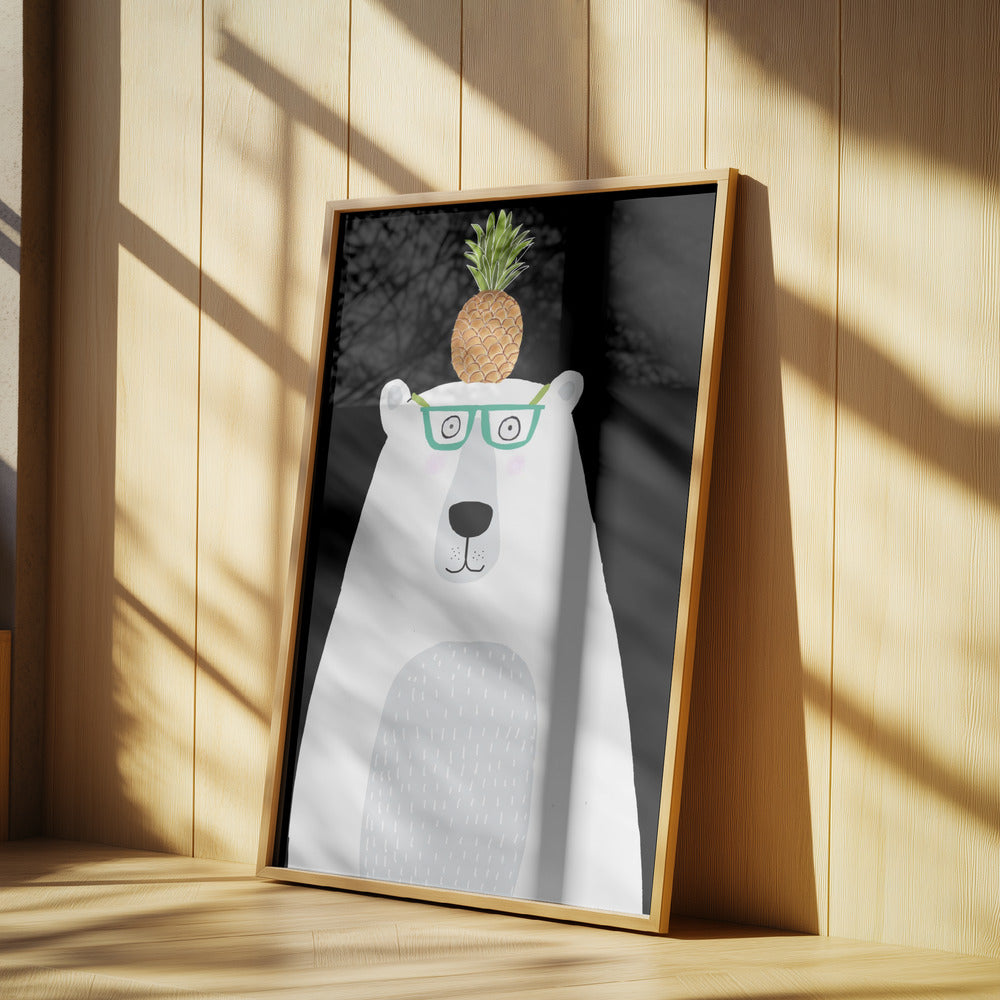 Lustiger weißer Eisbär mit Brille und Ananas | Poster