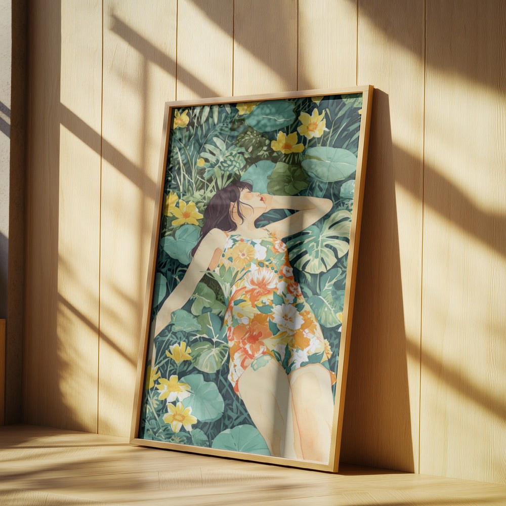 Entspannungszeit Frau und Wiese | Poster