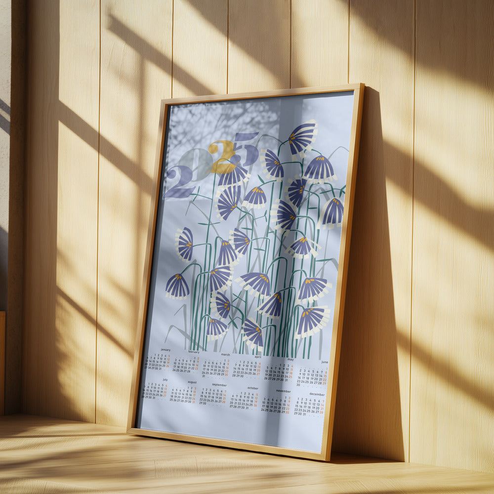 kalender 2025 Linoleumsnitt blommor ljus | Poster