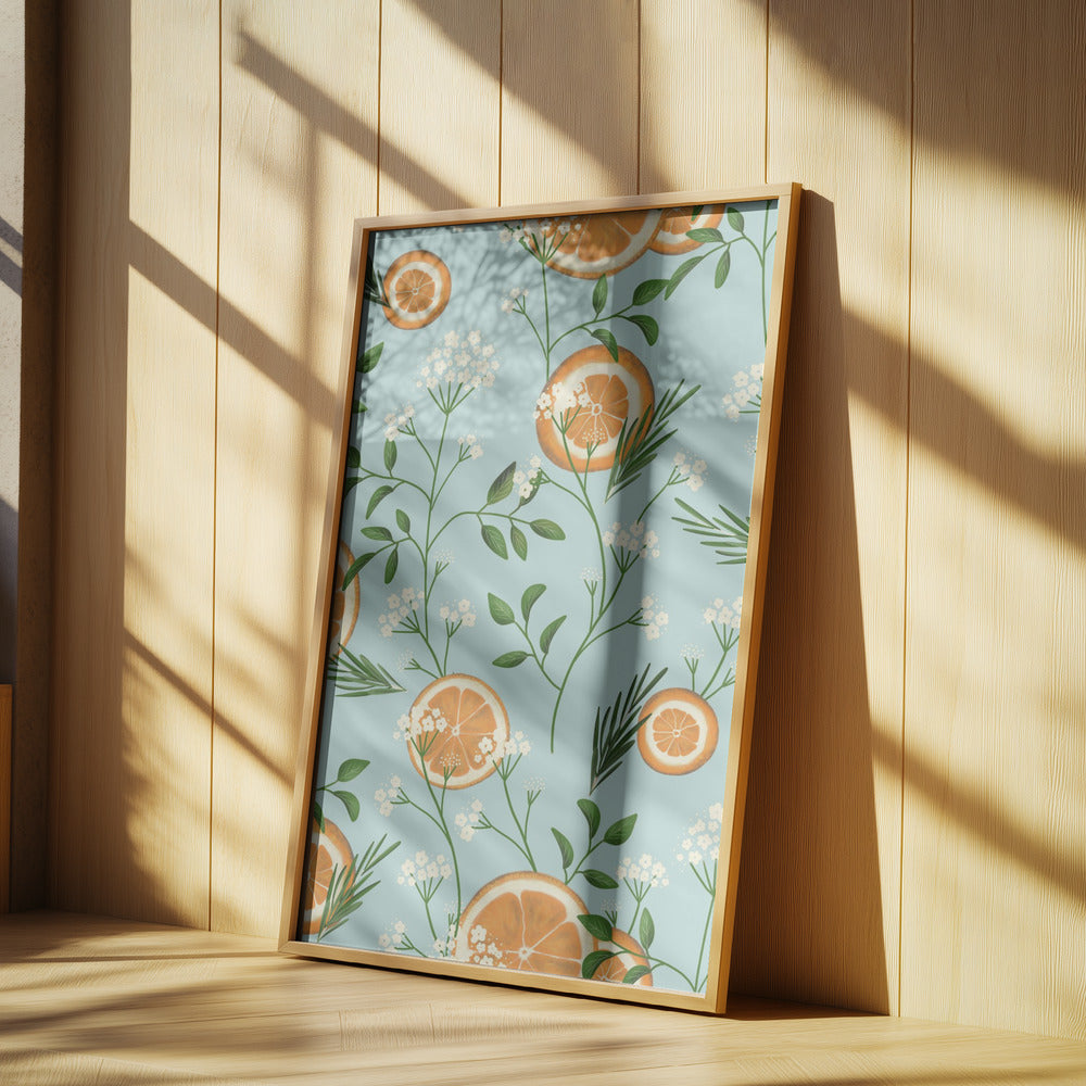Holunderblüten und Orangen Hellblau | Poster