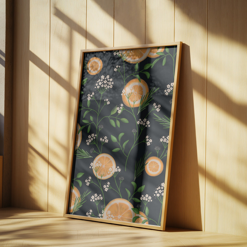 Holunderblüten und Orangen Schwarz | Poster