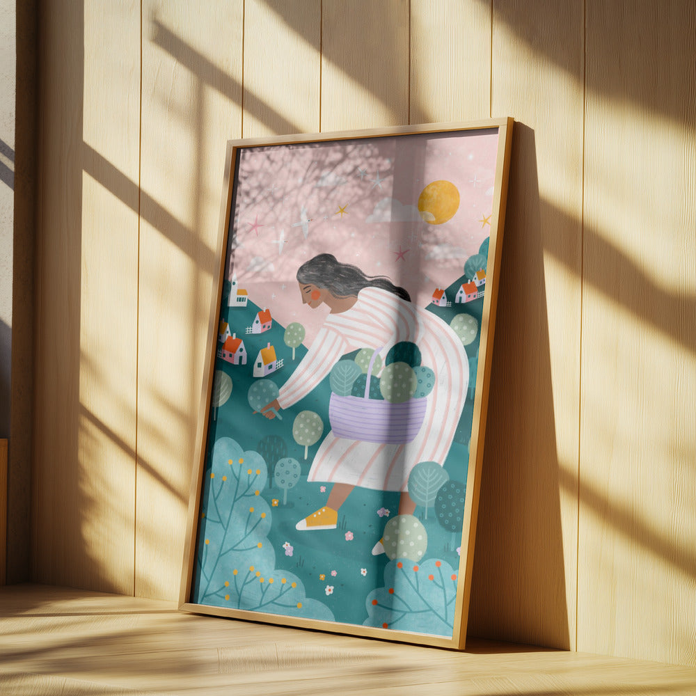 Eine Frau beim Bäumepflücken | Poster