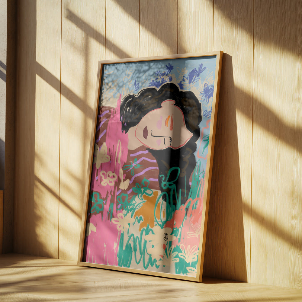 Expressive Figure Surrounded By Colorful Flowers | Poster