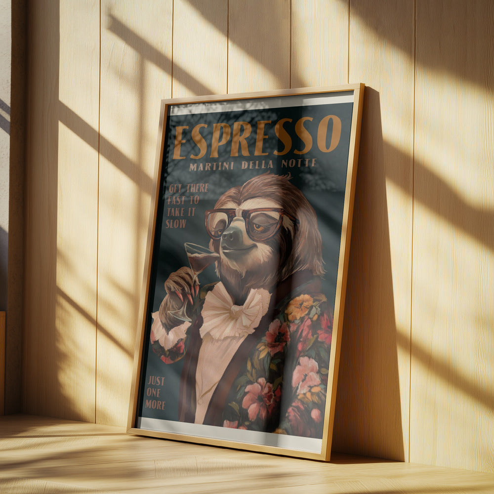 Art Deco Espresso Martini Drinking Sloth | Poster