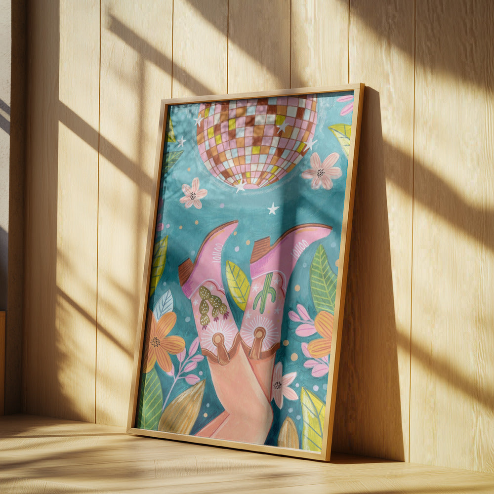 Cowboystiefel und Discokugel | Poster - Kunstdruck