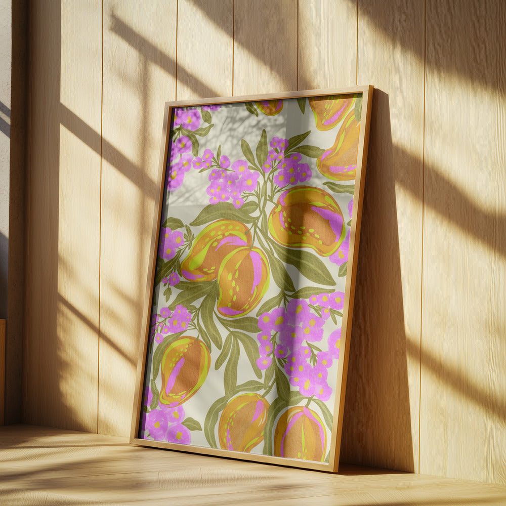 Tropical Theme With Lush Mangoes And Flowers | Poster