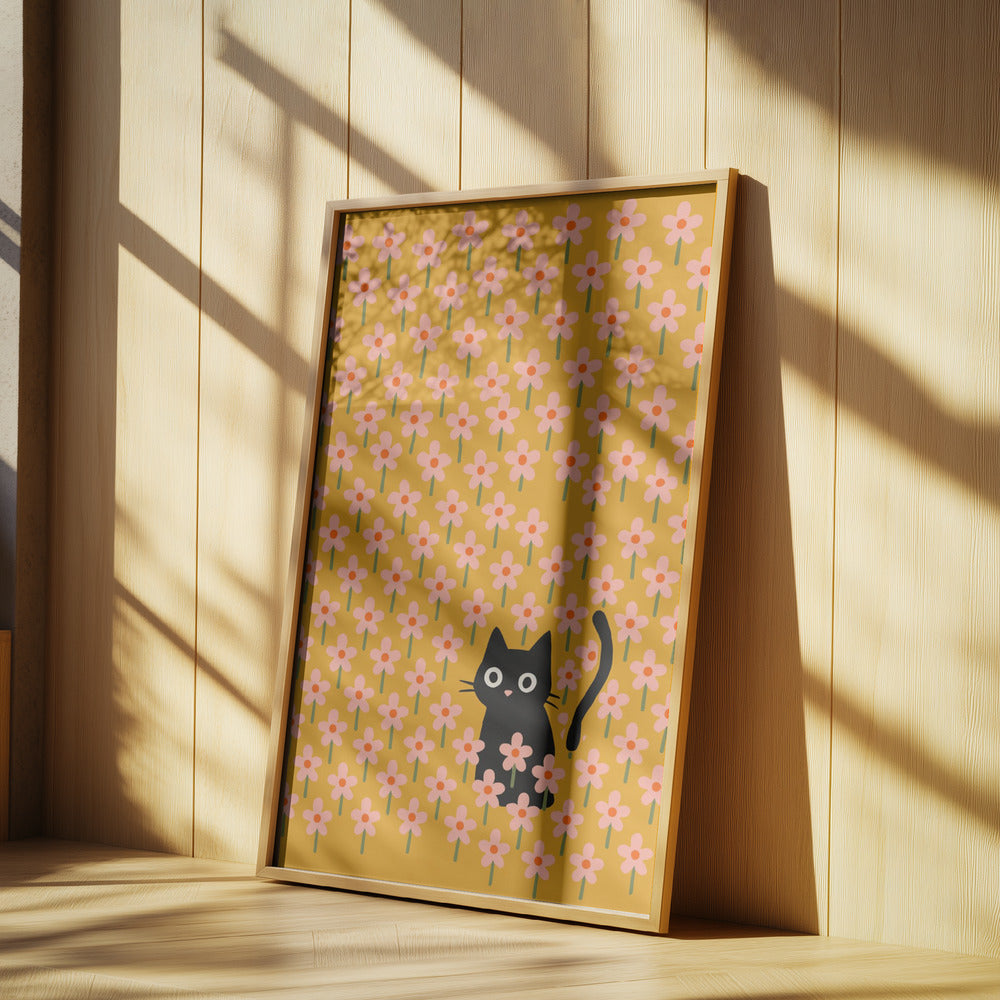Playful Floral Cat | Poster