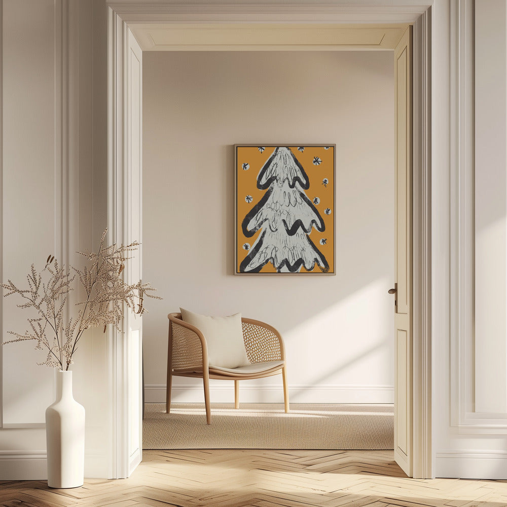 Christmas Tree And Snow Yellow | Poster