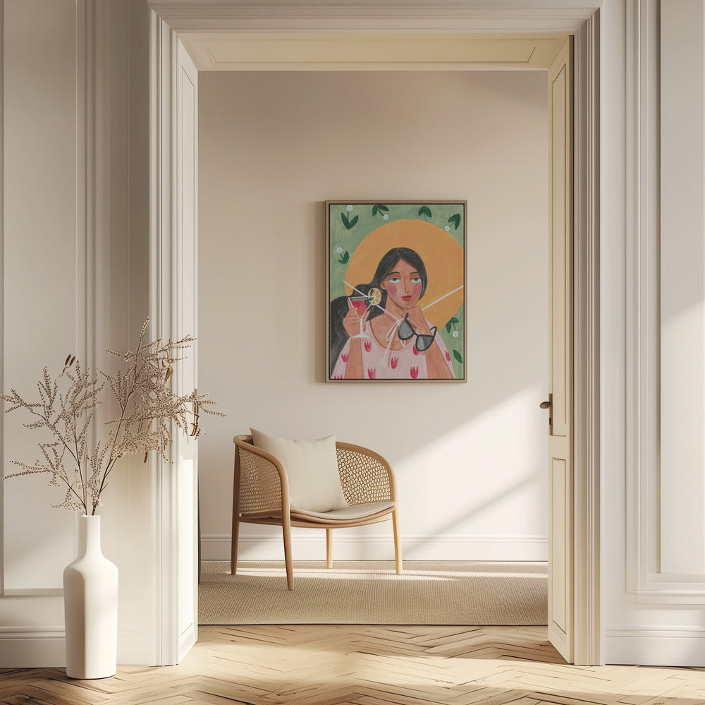 Abstract Modern Bohemian Woman with Cocktail | Poster