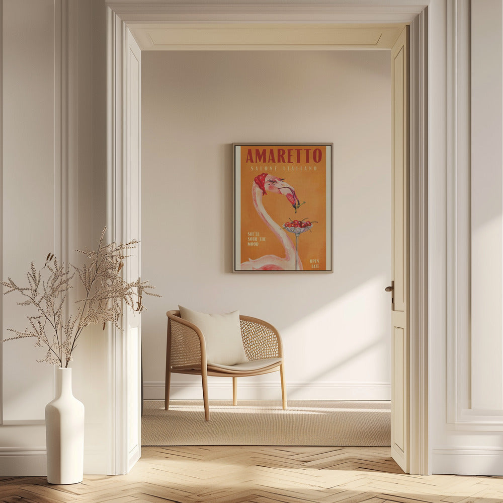 Amaretto Flamingo Art Deco Italian Cafe Travel Art | Poster