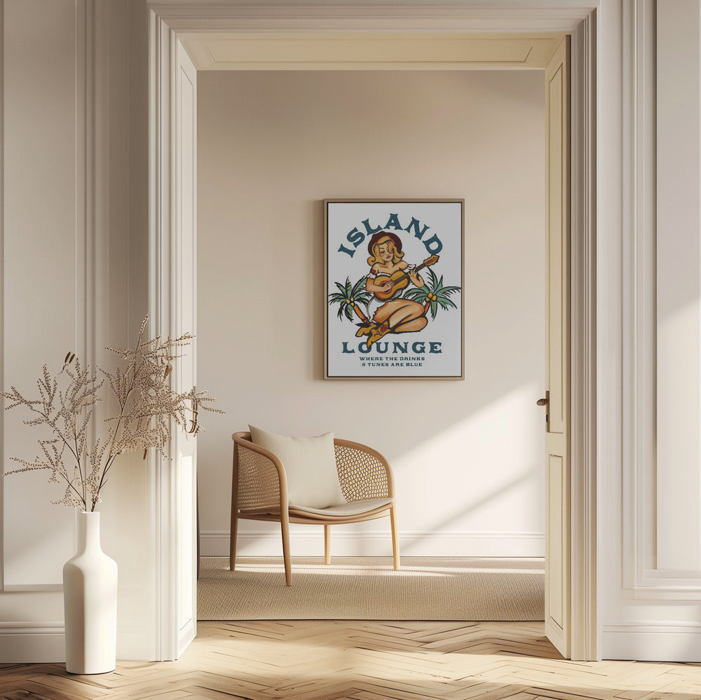 Island Lounge Tropical Pin Up Girl Playing Guitar | Poster